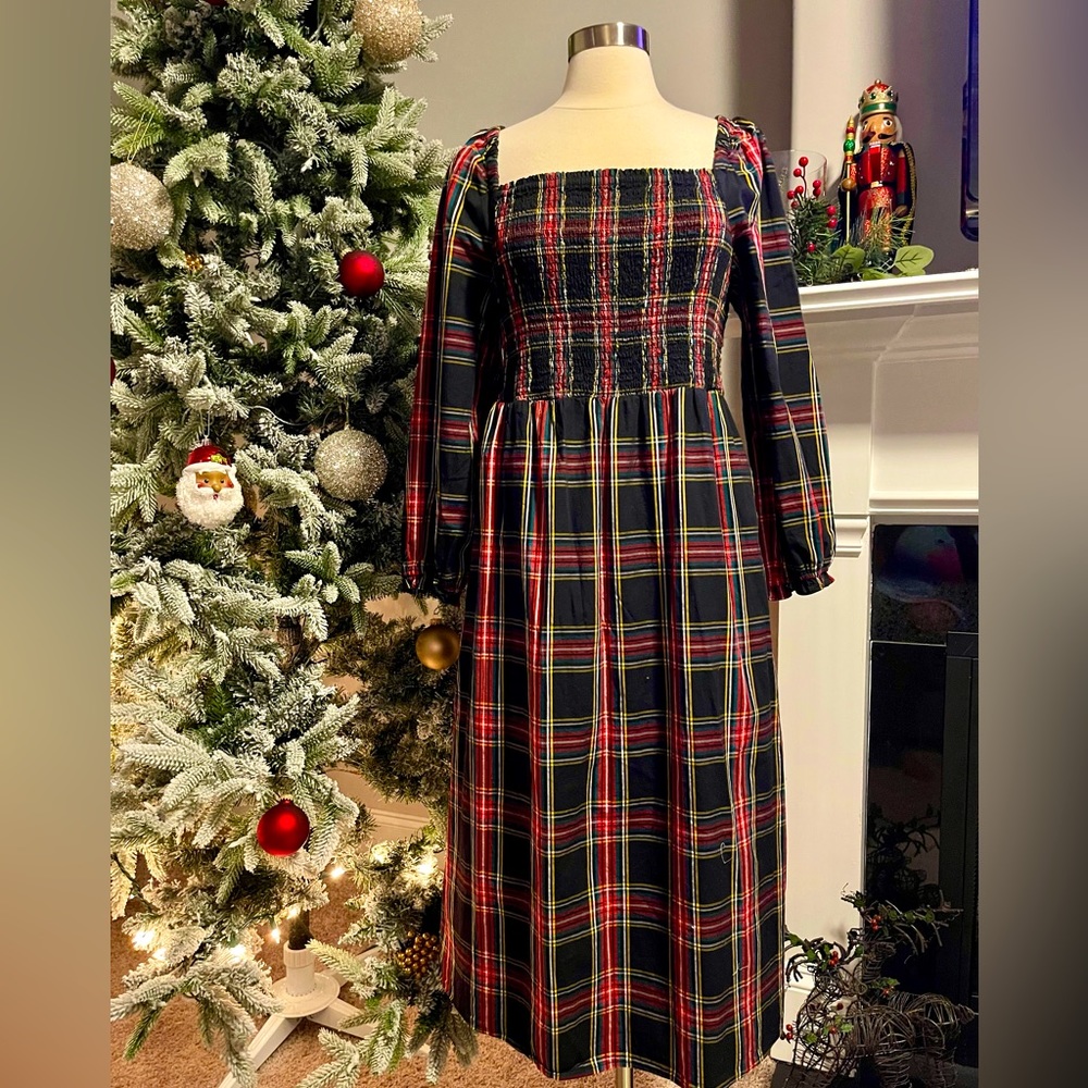 J. Crew Factory Cotton-Blend Poplin Smocked Midi Dress